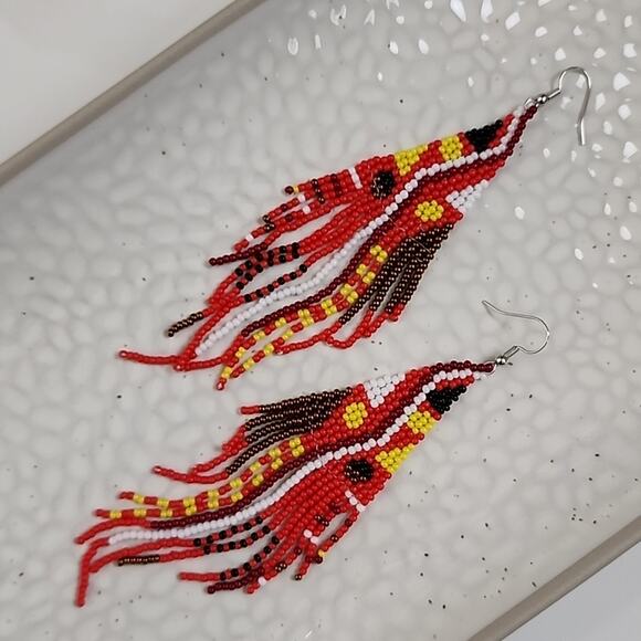 Tribal Boho Beaded Earrings - Picture 3 of 5